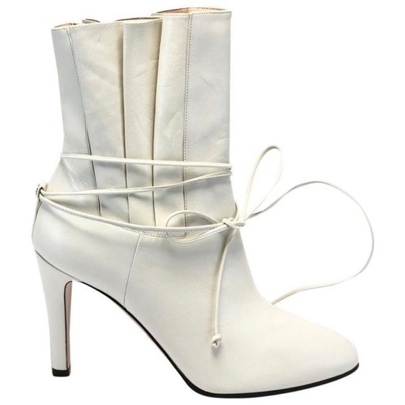 GUCCI White Indya Pleated Ankle Leather Boots Size Eu:39.5 - Picture 1 of 11